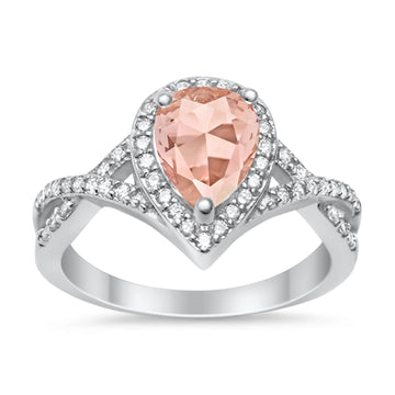 Teardrop Wedding Promise Ring Infinity Round Simulated Morganite CZ 925 Sterling Silver
